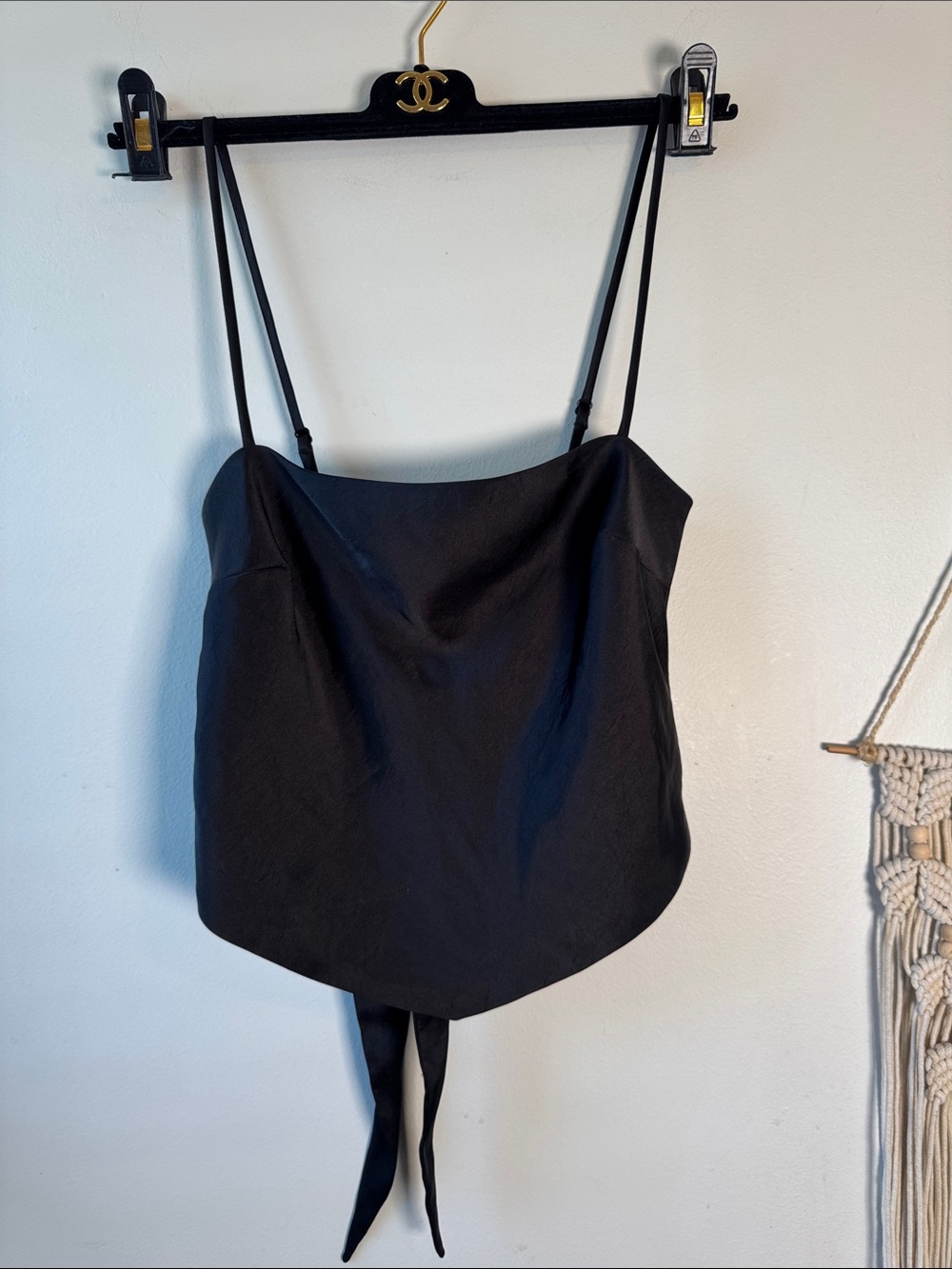 EUC Aritzia Sunday Best Black Satin Camisole Top with Tie Back XS